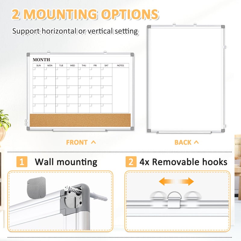 QUEENLINK Large Dry Erase Calendar for Wall, 36"x24" Double-Sided Magnetic Whiteboard Calendar with Cork Board, Aluminum Frame Monthly White Board Memo Message Board for Office, Home, School, Kitchen - Image 5